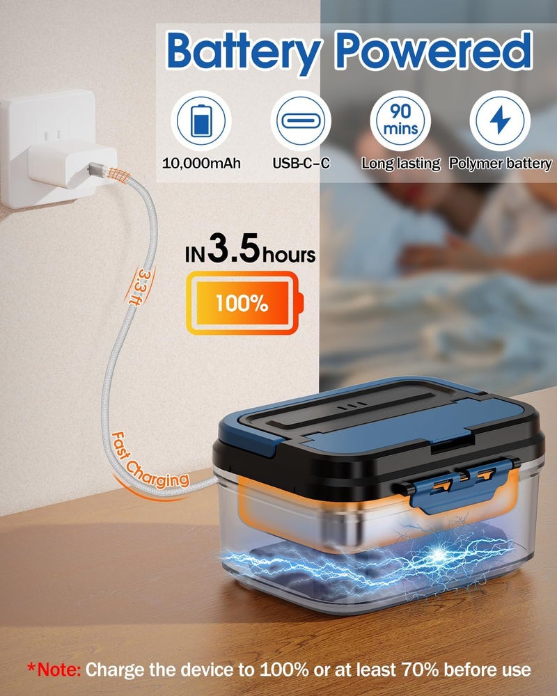 FERVINOW Cordless Electric Lunch Box for Adults – Battery-Powered Heated Lunch Box with 1.2L Stainless Steel Container, Timer Function, and Leak-Proof Food Warmer for Work, Travel & Office(Aqua Blue) - Image 5